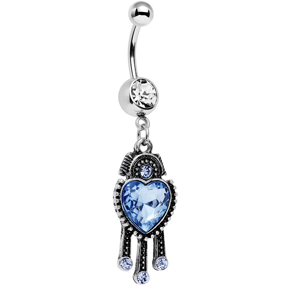 Clear Blue Gem Baby Blue Heart Dangle Belly Ring