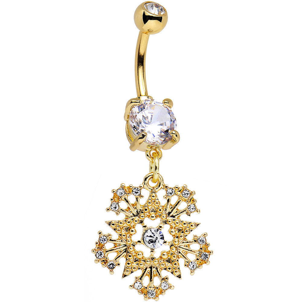 Clear Gem Gold PVD Stunning Snowflake Star Dangle Belly Ring