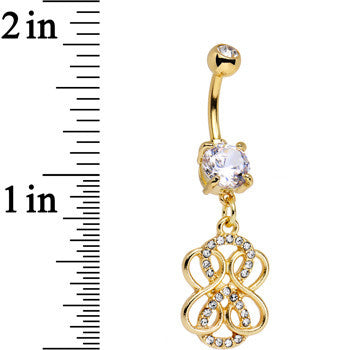 Clear Gem Gold PVD Mobius Strip Infinity Dangle Belly Ring