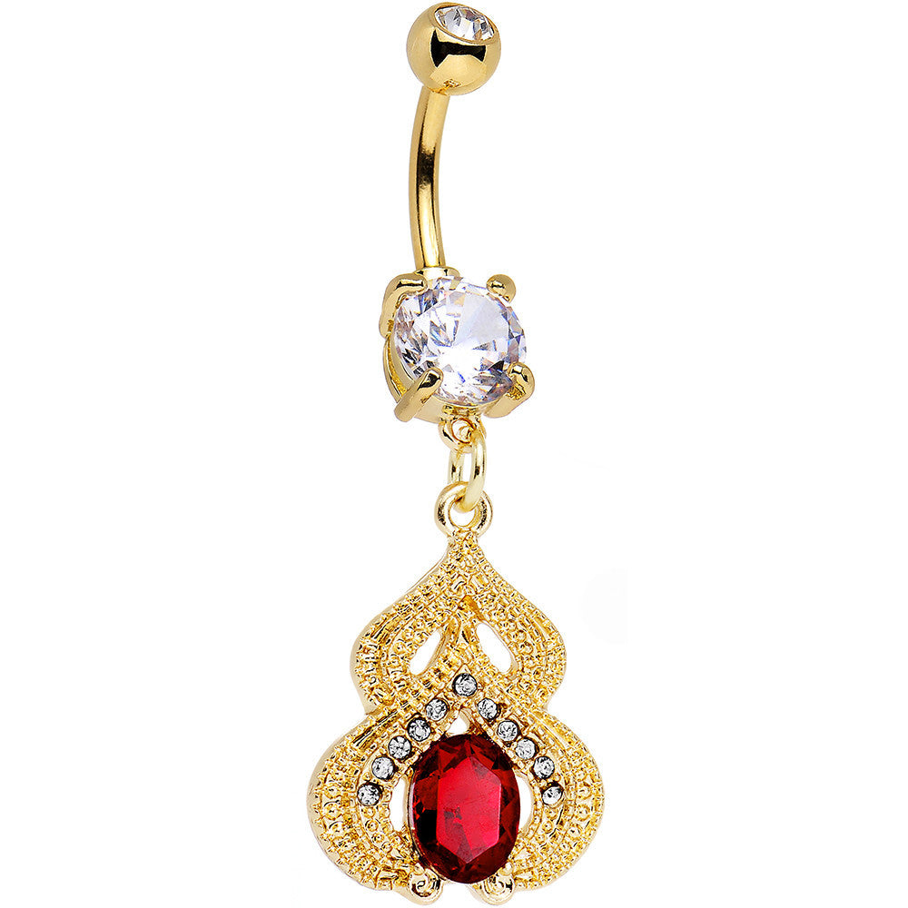 Clear Red Gem Gold PVD Fancy Delilah Dangle Belly Ring