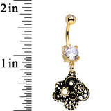 Clear Gem Gold PVD Steampunk Jumble Gears Dangle Belly Ring