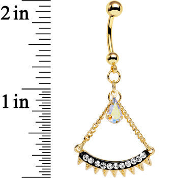 Clear Aurora Gem Gold Anodized Euclidian Arc Dangle Belly Ring