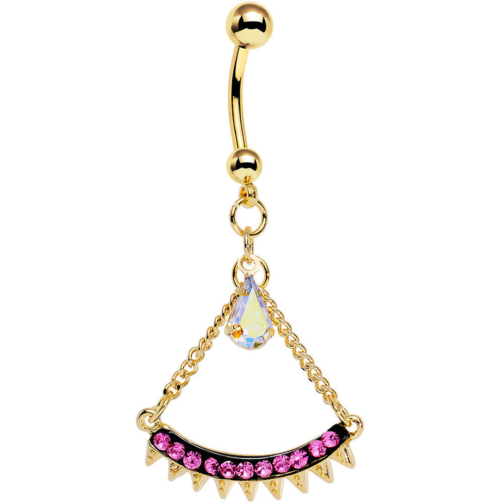 Pink Aurora Gem Gold Anodized Euclidian Arc Dangle Belly Ring