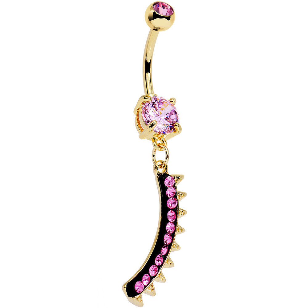 Pink Gem Gold Anodized Euclidian Strip Dangle Belly Ring