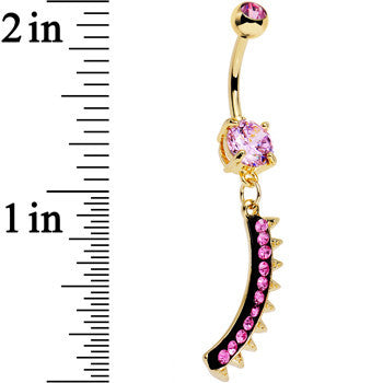 Pink Gem Gold Anodized Euclidian Strip Dangle Belly Ring