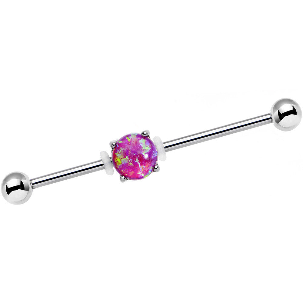 14G Pink Faux Opal Opulence Industrial Barbell 38mm