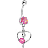 Pink Faux Opal Filigree Keep Me in Your Heart Dangle Belly Ring