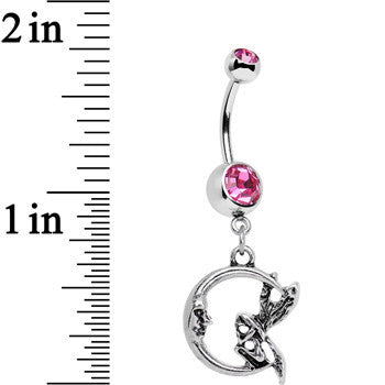 Pink Gem Fairly Fairy Moon Dangle Belly Ring