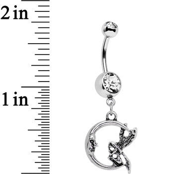 Clear Gem Fairly Fairy Moon Dangle Belly Ring