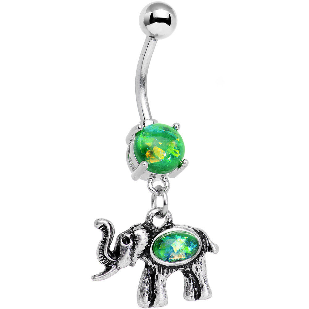 Green Faux Opal Lucky Little Elephant Belly Ring
