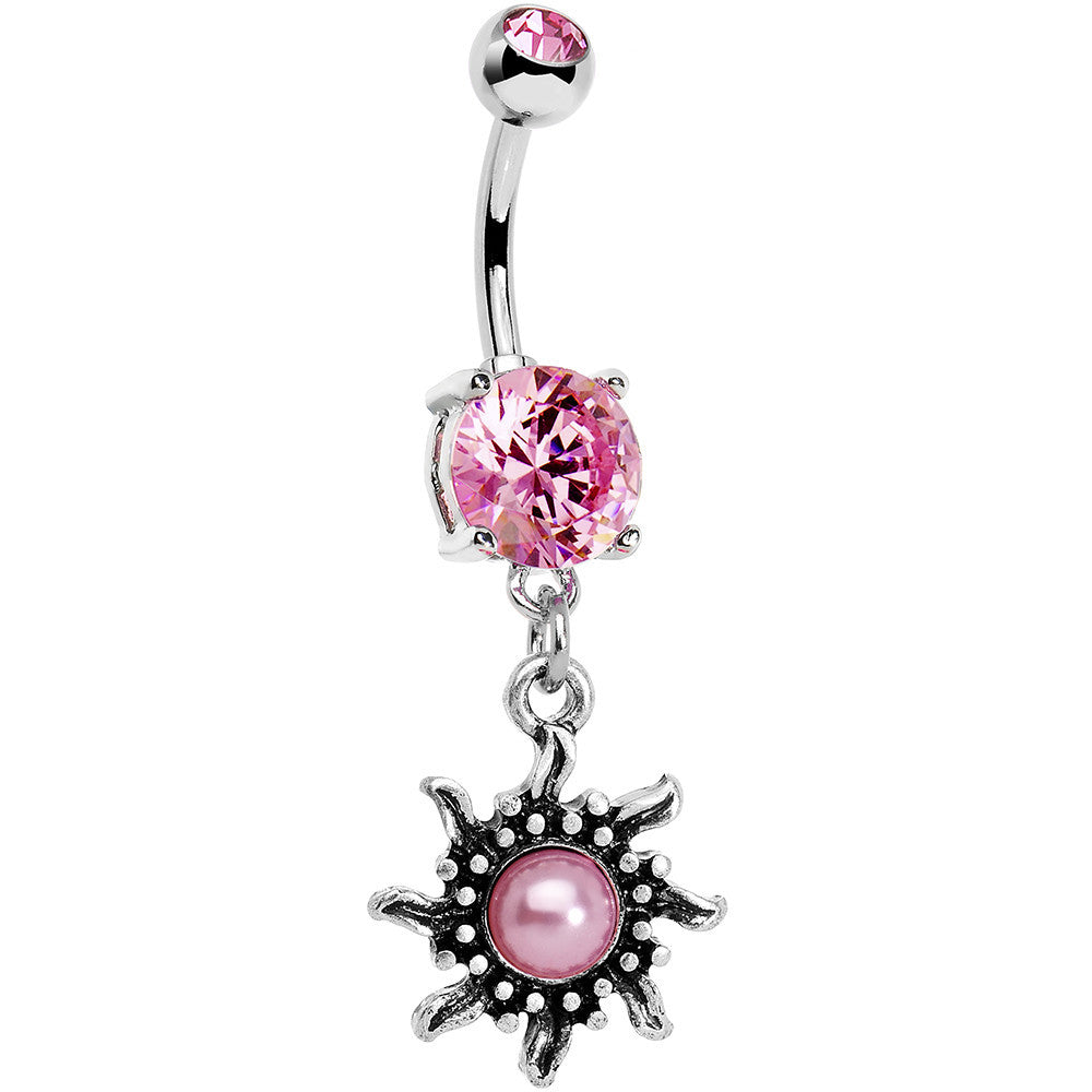 Pink Gem Frosted Pink Orb Spun Sun Dangle Belly Ring