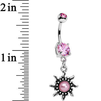 Pink Gem Frosted Pink Orb Spun Sun Dangle Belly Ring