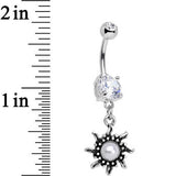 Clear Gem Frosted White Orb Spun Sun Dangle Belly Ring