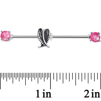 14 Gauge Pink Faux Opal Sheathed Wings Industrial Barbell 38mm