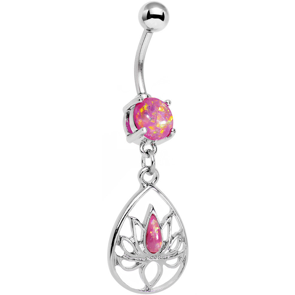 Pink Faux Opal Wrap It Up Lotus Flower Dangle Belly Ring
