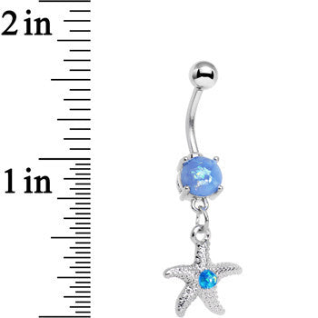 Light Blue Faux Opal Wish On a Starfish Dangle Belly Ring