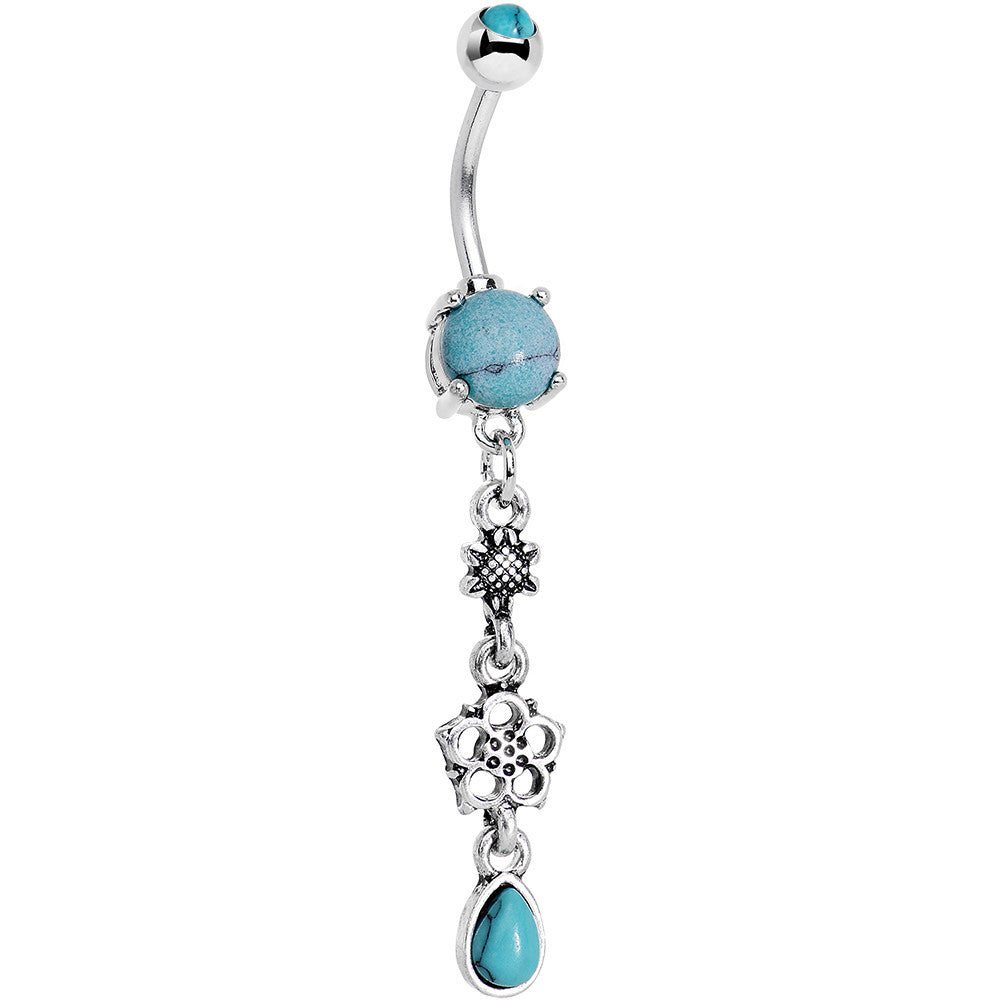 Faux Turquoise Daisy Chain Flower Dangle Belly Ring