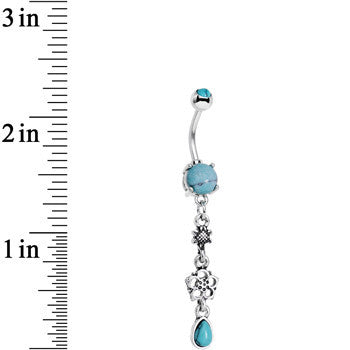 Faux Turquoise Daisy Chain Flower Dangle Belly Ring
