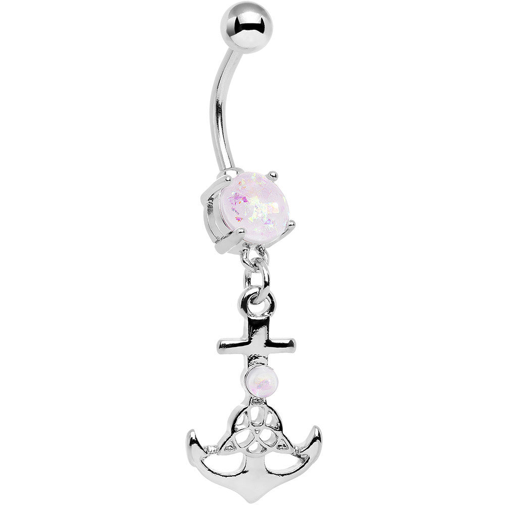 White Faux Opal Celtic Knot Anchor Dangle Belly Ring