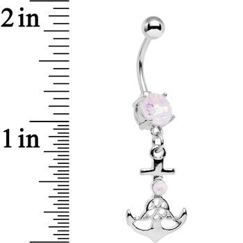 White Faux Opal Celtic Knot Anchor Dangle Belly Ring