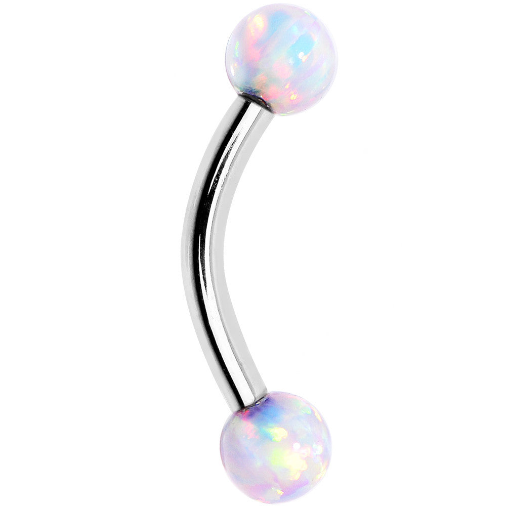 White Synthetic Opal 3mm Ball Internally Threaded Curved Eyebrow Ring