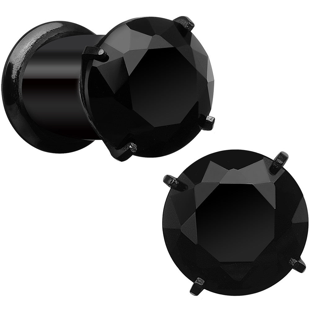 2G Black CZ Gem Black IP Bling Double Flare Plug Set