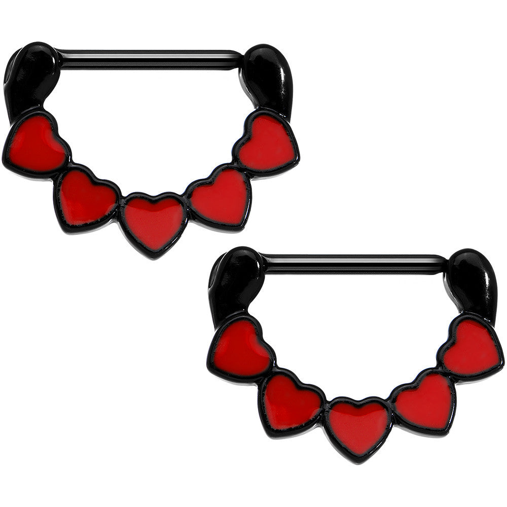 14 Gauge 9/16 Black Anodized Line Up Your Love Heart Nipple Clicker Set