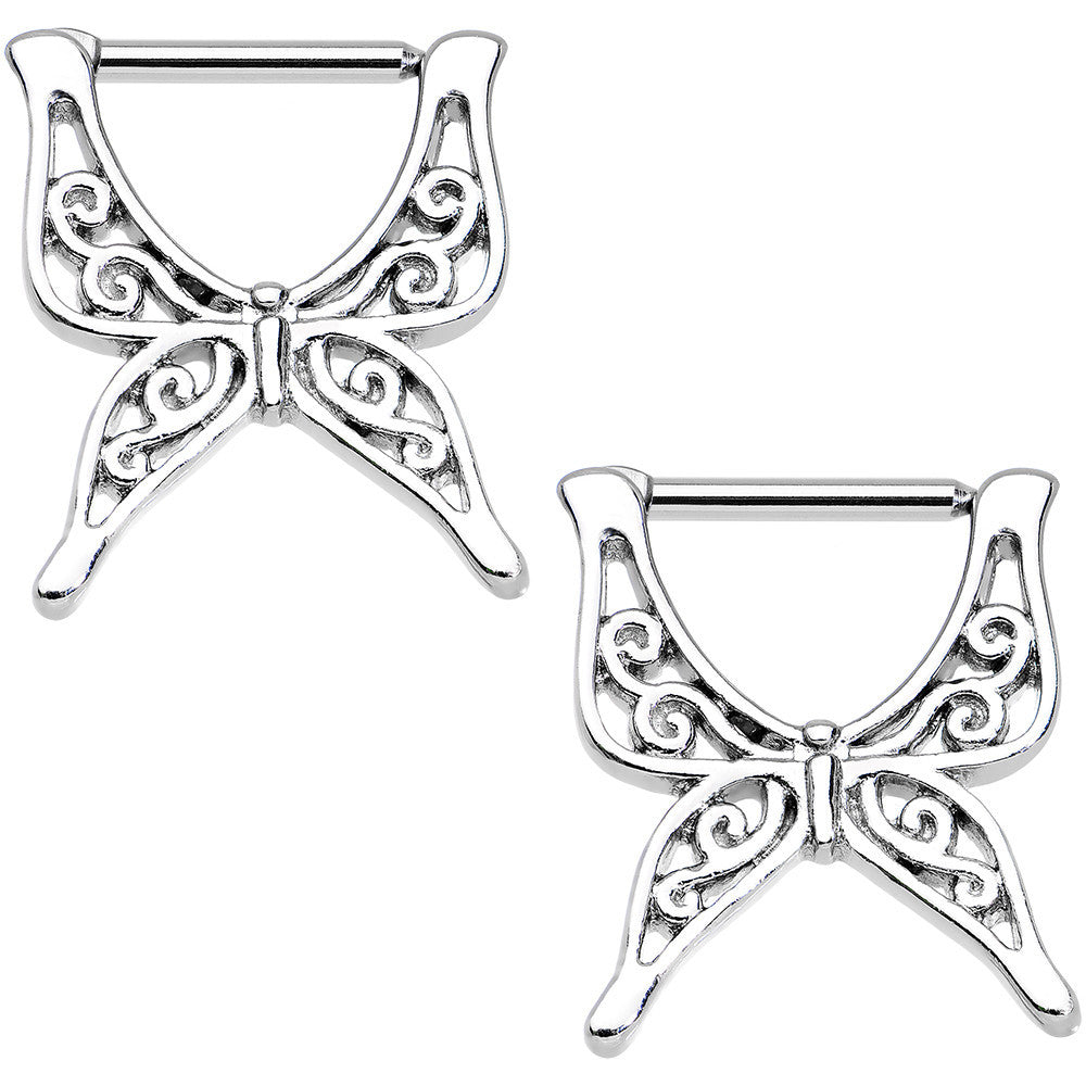 14G 1/2 Stainless Steel Swirly Wing Butterfly Nipple Clicker Set