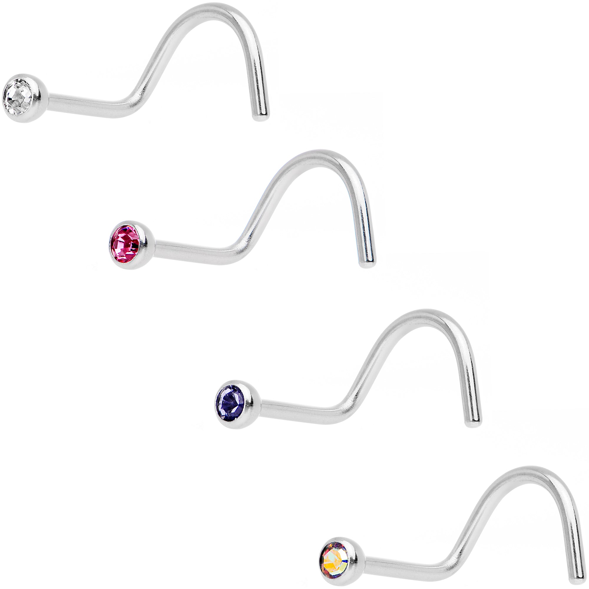 20 Gauge Multicolor Nose Screw 4 Pack Created with Crystals