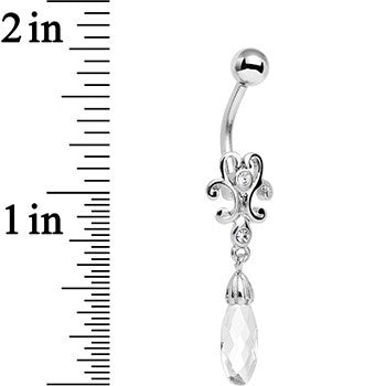 Clear Gem Filigree Drop Dangle Belly Ring