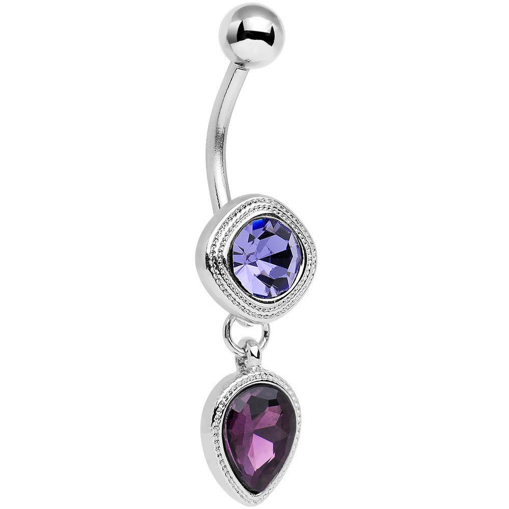 Violet Plum Purple CZ Gem Simpe Sass Dangle Belly Ring