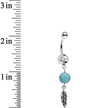 Clear Gem Faux Turquoise Freedom Feather Dangle Belly Ring