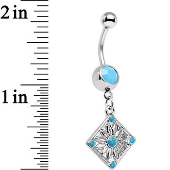 Faux Turquoise Treasured Emblem Dangle Belly Ring