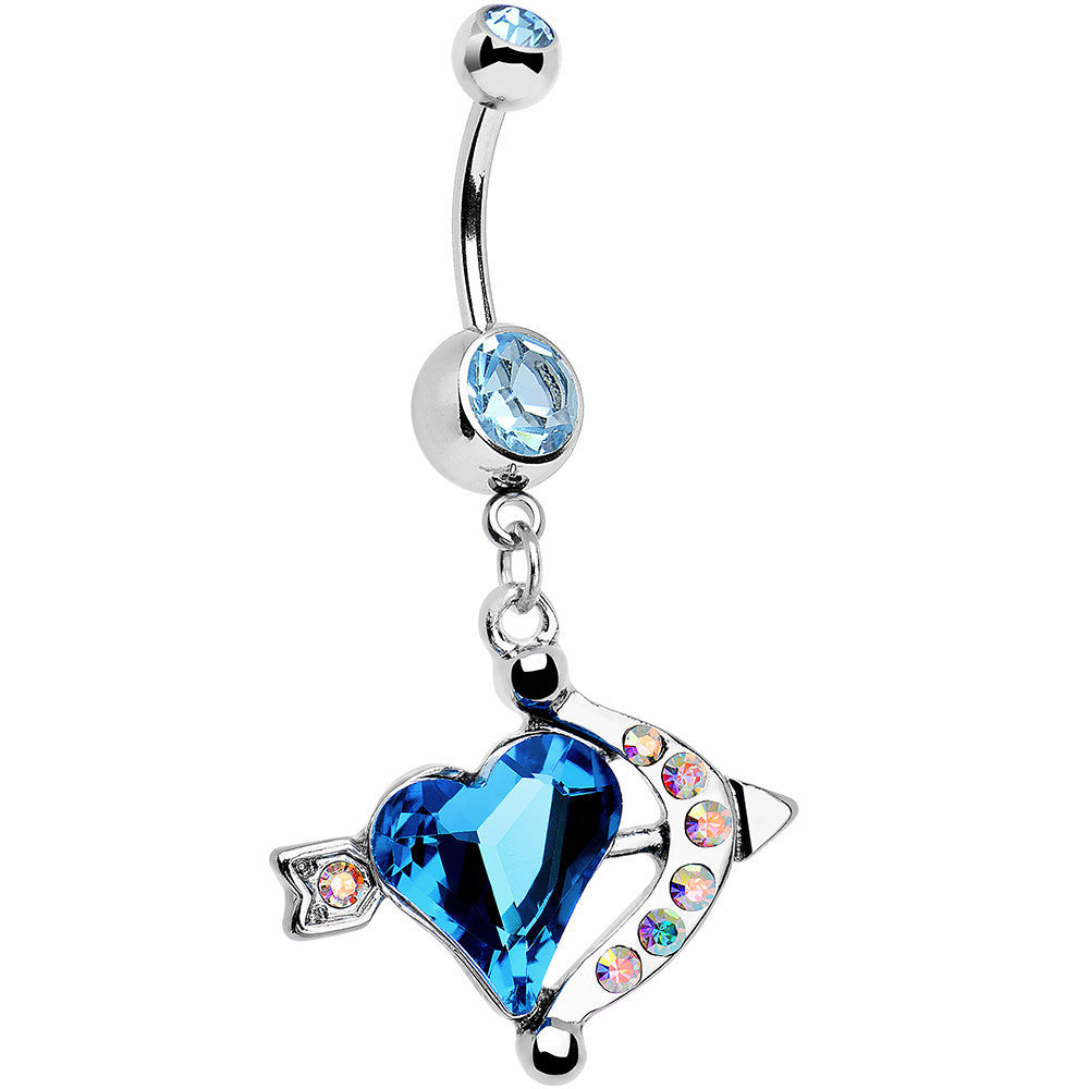 Aqua Aurora Gem Cupids Aim Arrow and Heart Dangle Belly Ring