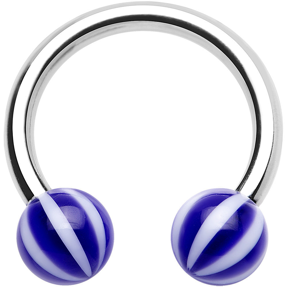 14G 7/16 Indigo Blue White Acrylic Horseshoe Circular Barbell