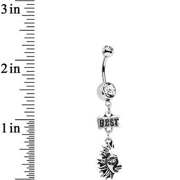 Clear Gem Best Friends Moon and Sun Dangle Belly Ring Set