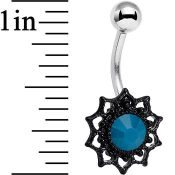 Dark Blue Faux Opal Black Frame Belly Ring