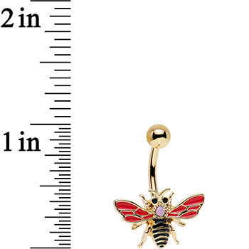 Pink Black Gem Gold PVD Black Red Buzzy Bee Belly Ring