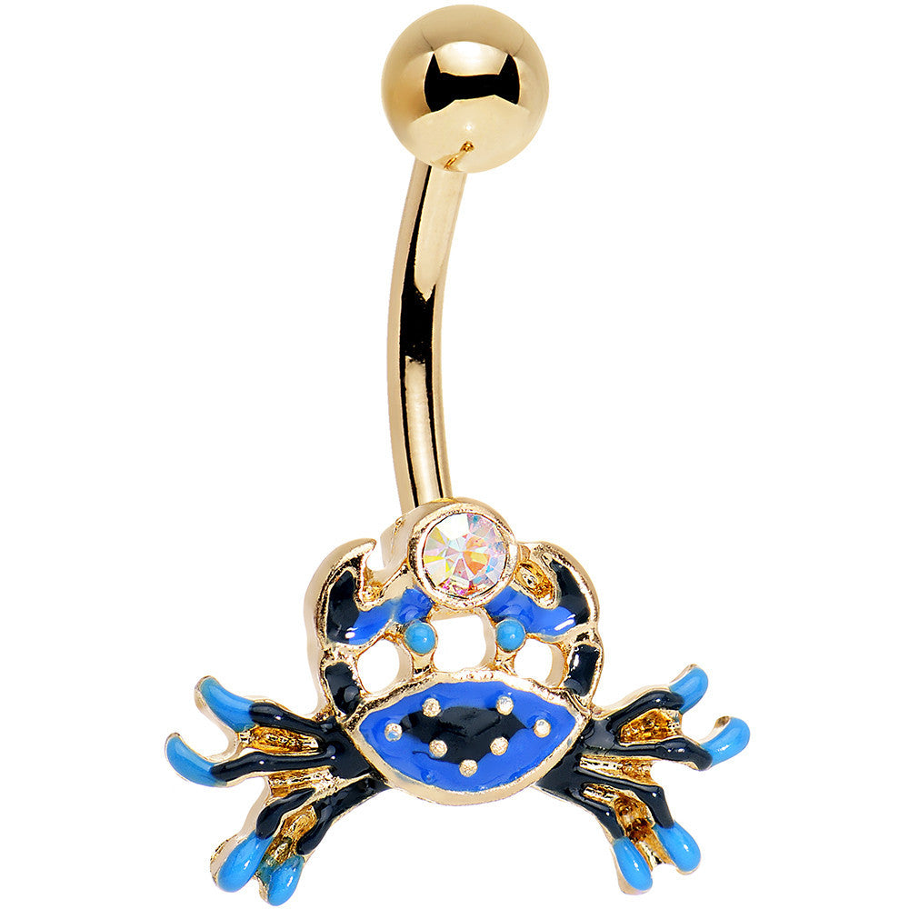 Aurora Gem Gold PVD Blue and Black Cutie Crab Belly Ring