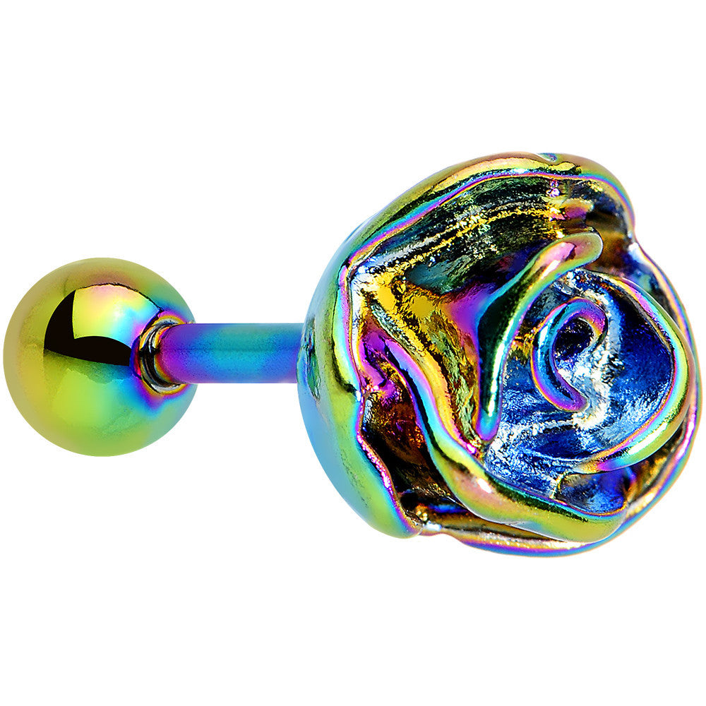 16G 1/4 Rainbow PVD Romantic Rose Flower Cartilage Earring