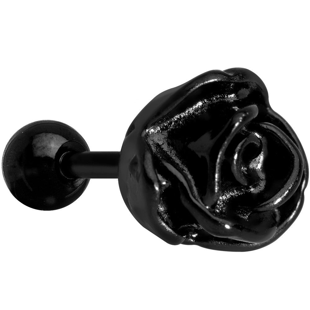 16 Gauge 1/4" Black PVD Romantic Rose Flower Cartilage Earring