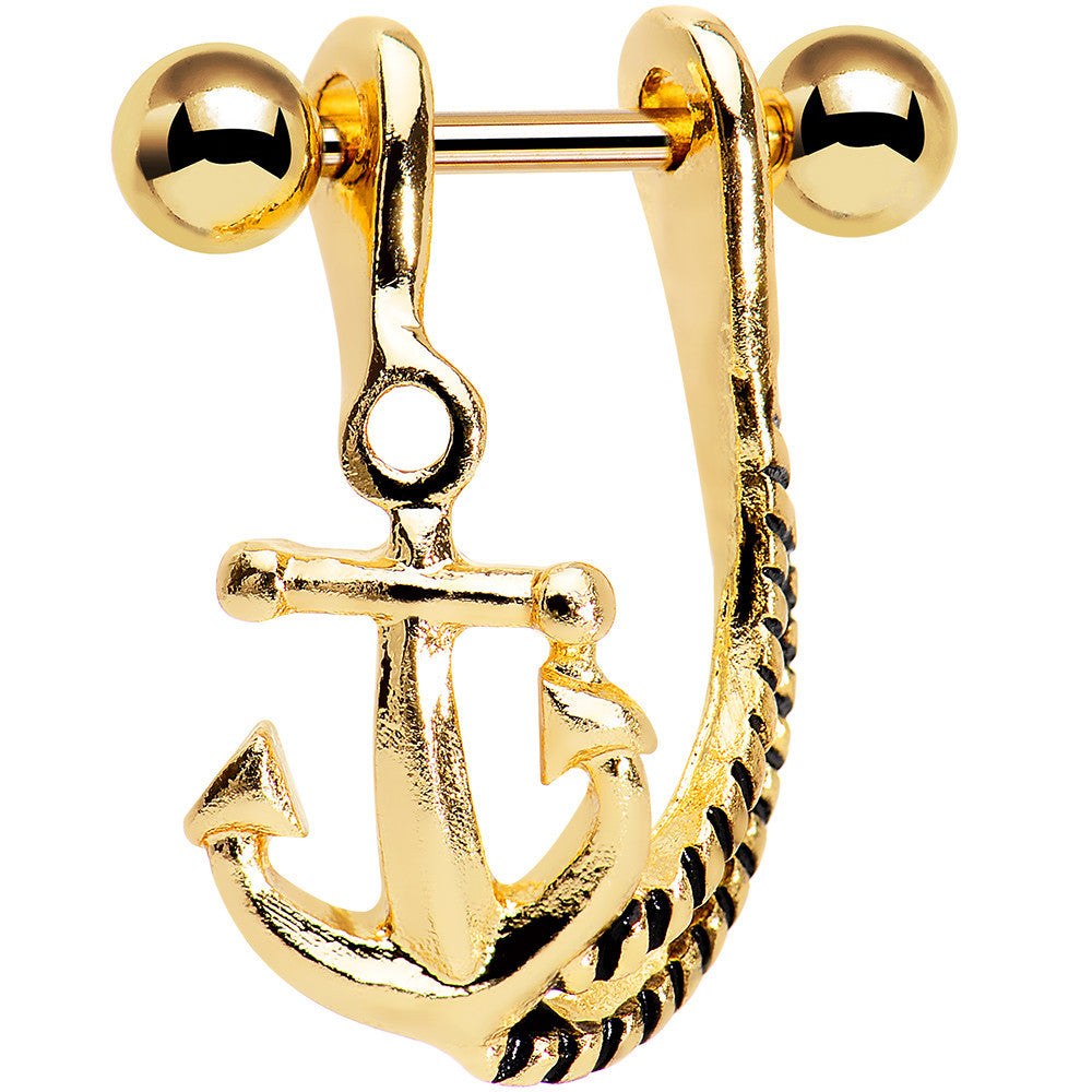 3/8 Gold Plated Toss Your Anchor Left Dangle Cartilage Earring