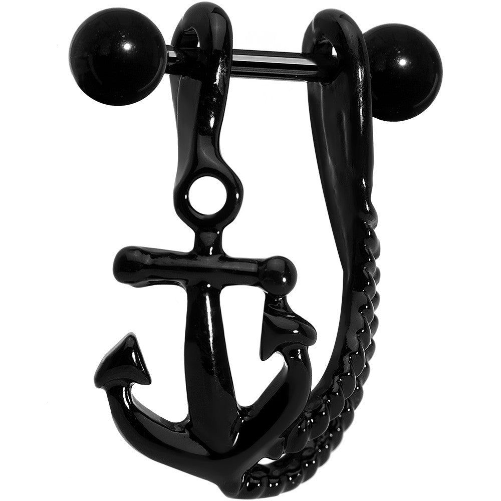 3/8 Black Plated Toss Your Anchor Left Dangle Cartilage Earring