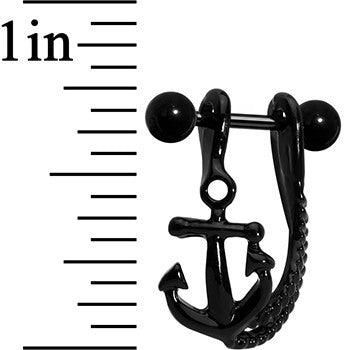 3/8 Black Plated Toss Your Anchor Left Dangle Cartilage Earring