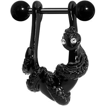 16G 3/8 Black Plated Coiled Snake Right Dangle Cartilage Earring