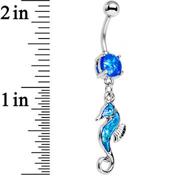 Blue Faux Opal See You Later Seahorse Dangle Belly Ring