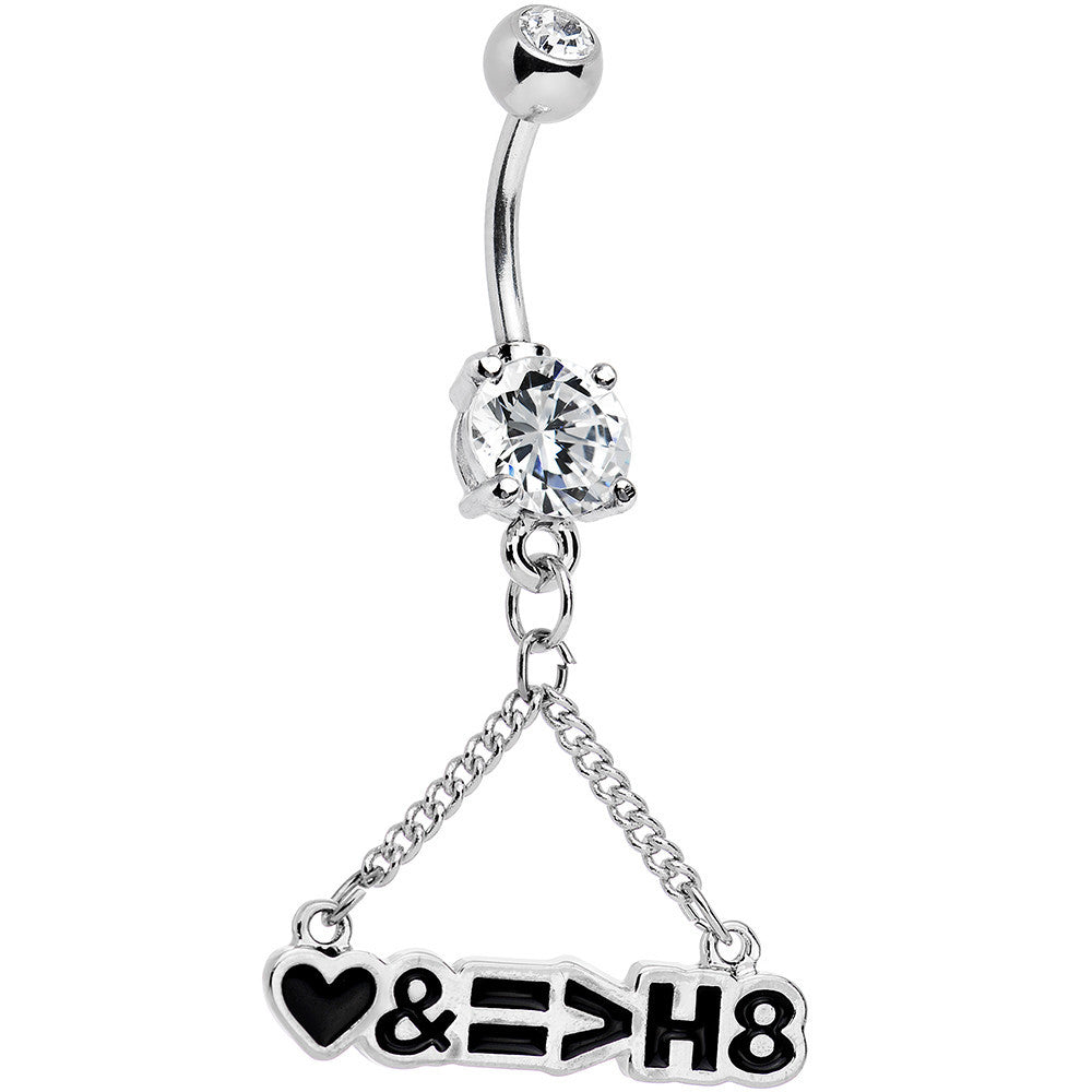 Clear Gem Love and Equality Over Hate Banner Heart Dangle Belly Ring