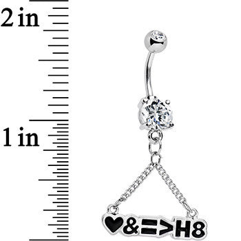 Clear Gem Love and Equality Over Hate Banner Heart Dangle Belly Ring