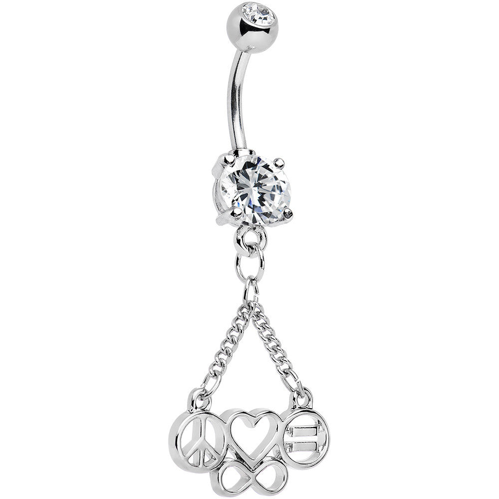 Clear Gem Peace Sign Heart Love Equality Infinity Dangle Belly Ring