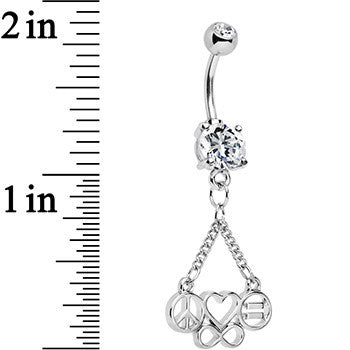 Clear Gem Peace Sign Heart Love Equality Infinity Dangle Belly Ring